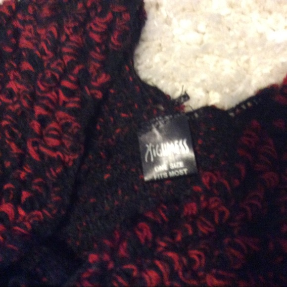 Highness Red Black Fringed Poncho Sweater OSFA - Picture 2 of 2